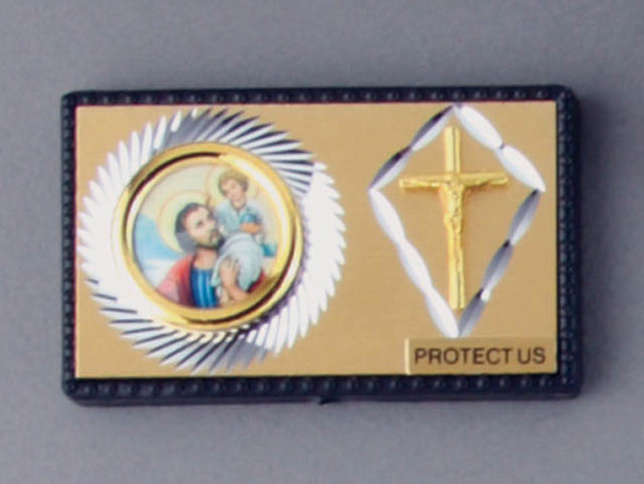 Car Plaque, Double St Christopher/Crucifix (CP7755)