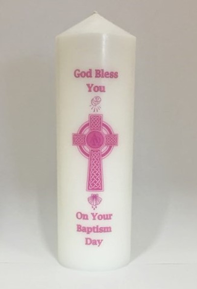 Baptism Candle "Baptism Day" CrossPink (CAB2012P)