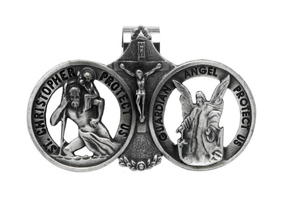 Visor Clip: Crucifix, St Chris & Guardian Angel Visor Clip: Crucifix, St Chris & Guardian Angel