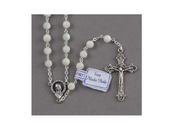 Rosary: Genuine Mother of Pearl Silver Links (RX1302) Rosary: Genuine Mother of Pearl Silver Links (RX1302)