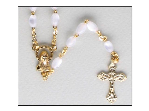 Rosary: Immitation Mother of Pearl Oval Bead Gold Links(RXIM1) Rosary: Immitation Mother of Pearl Oval Bead Gold Links(RXIM1)