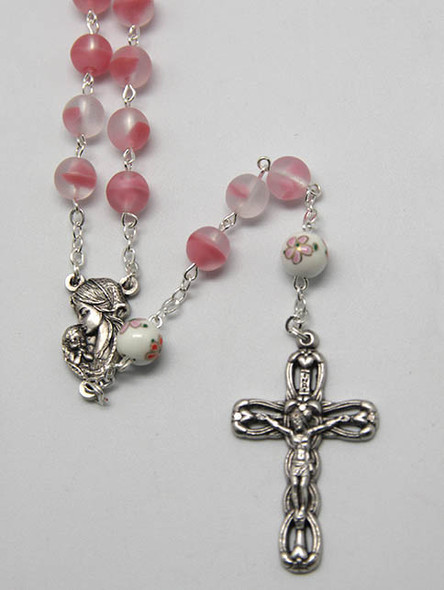 Rosary: Frosted Glass 9mm bead Pink (RX918PK)