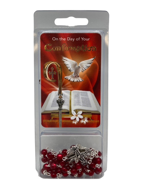 Confirmation Rosary & Card: Red Bead (RXF6054R)