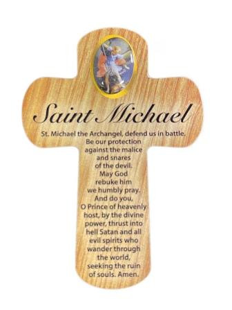 MDF Palm Cross 8.3cm: St Michael(CR35019)