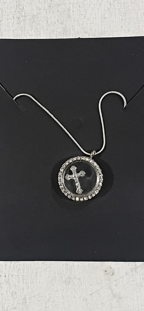 Silver Plated Necklace: Cross in a Zircon Locket (CL0158)