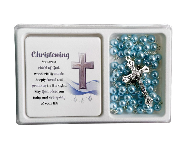 Blue Rosary & Christening Plaque (RX734CB)