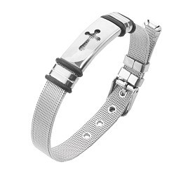 201 Stainless Steel Silver Bracelet : Cross(BR3501)