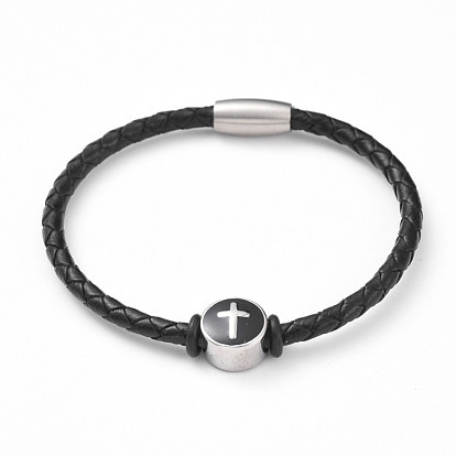 304 Stainless / Leather Cord Clasp Bracelet : Cross (BR4784)