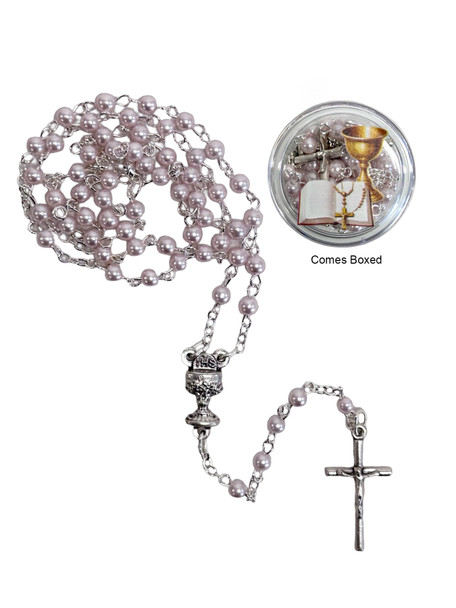 Communion Rosary: Pink 4mm bead (RX5622)