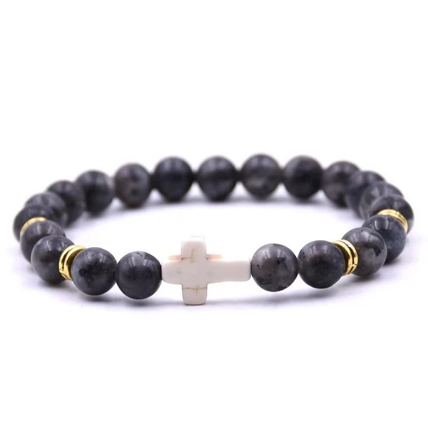 Stretch Bracelet: 8mm Natural Stone Bead Marble Black (BR6602K)