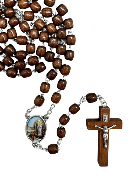 Wood Rosary Cylinder bead: Lourdes (RX72108)