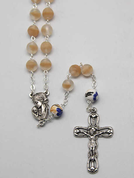 Rosary: Frosted Glass 9mm bead Cream (RX918BE)