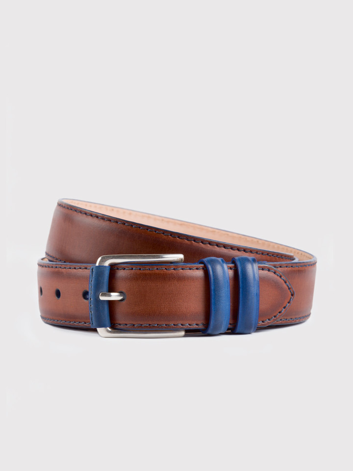 Tan/Blue Madrid Leather Belt