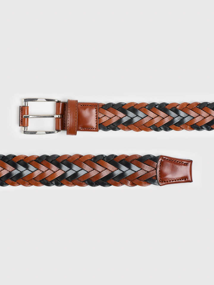 Men's Cadiz Leather Braided Belt Buckle