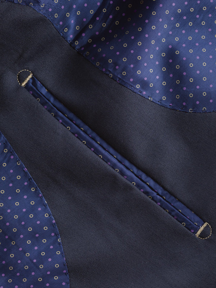 Men's Luxury Navy Blue Wool Blazer Lining Close Up