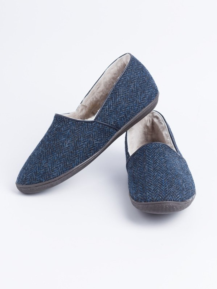 Men's Draper Blue Check Harris Tweed® Sheepskin Slippers