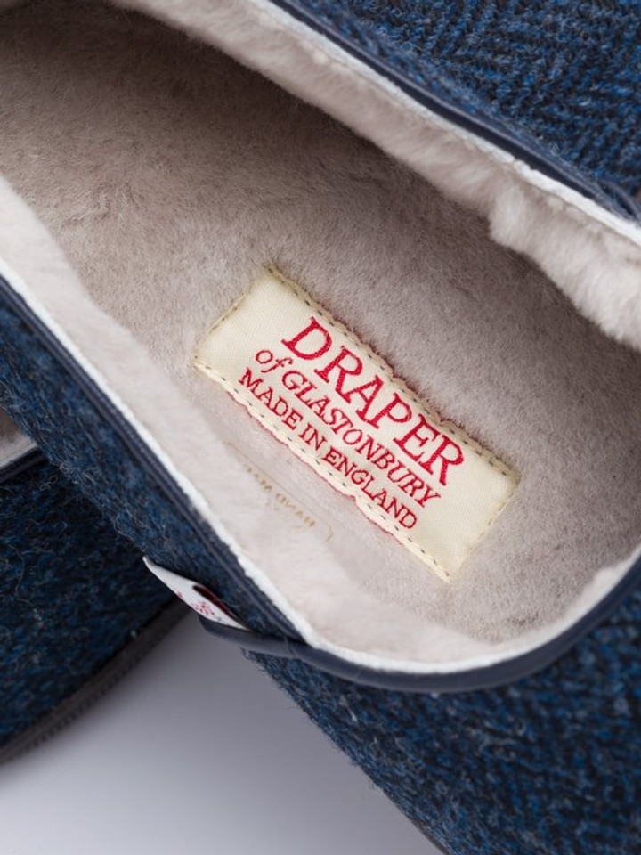 Men's Draper Blue Check Harris Tweed® Sheepskin Slippers Lining