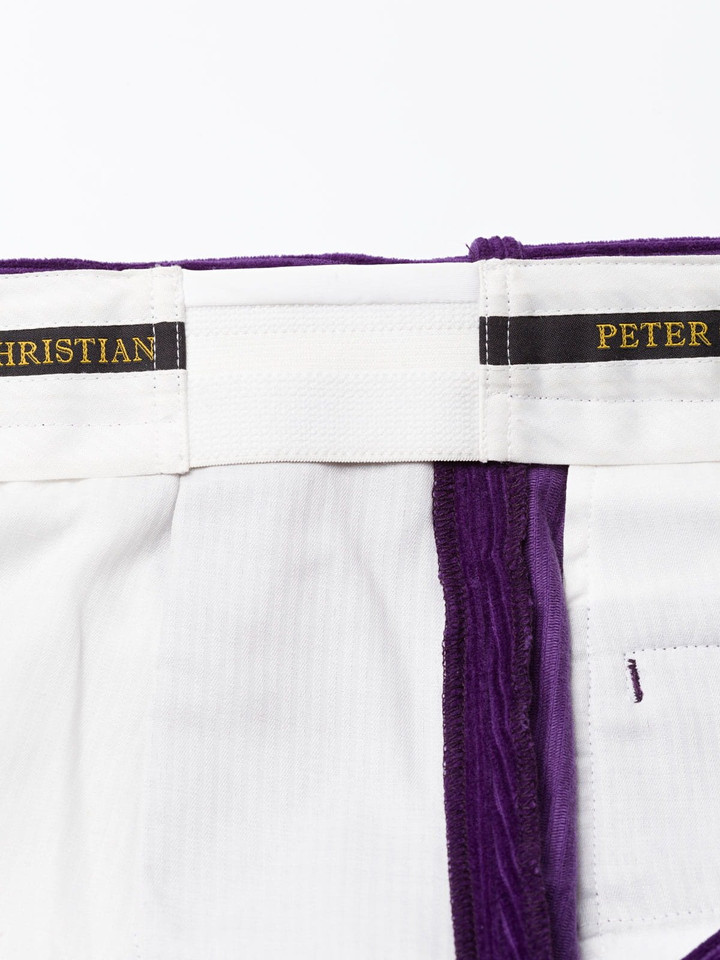 Close Up of Mens Purple Corduroy Trousers Expanding Waistband