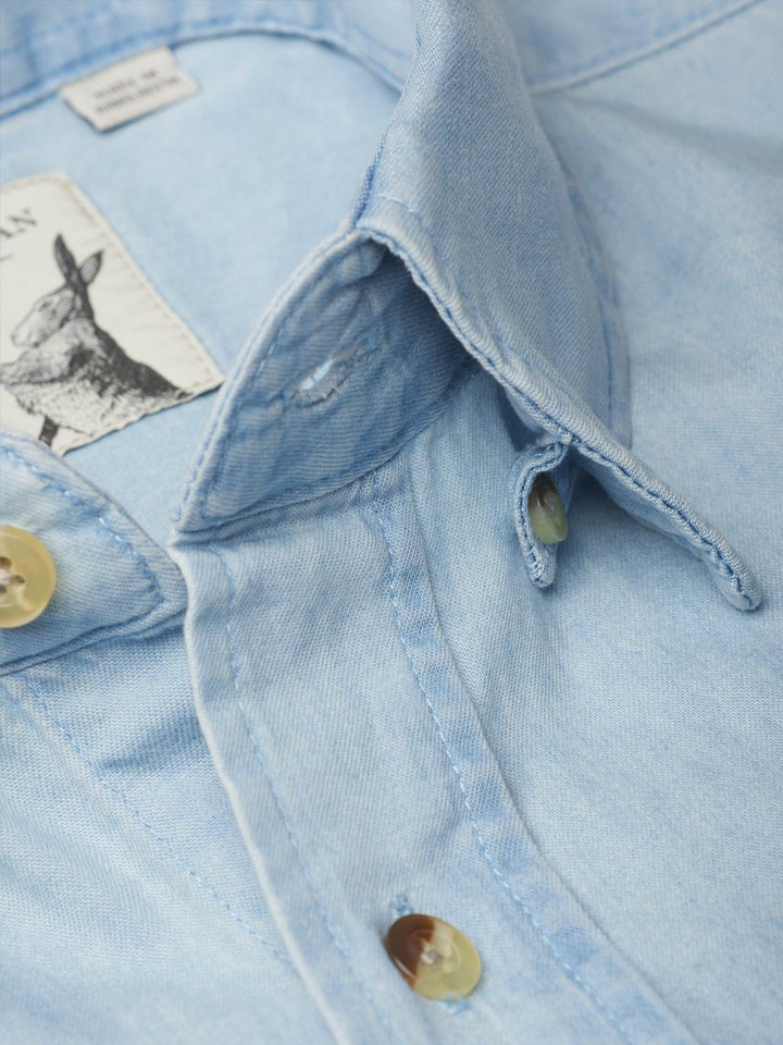 Men's Cotton Chambray Shirt Hidden Button Down