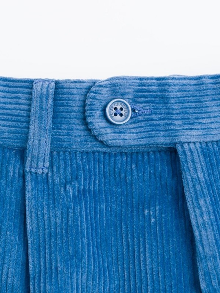 Close Up of Men's Royal Blue Corduroy Trousers Fabric