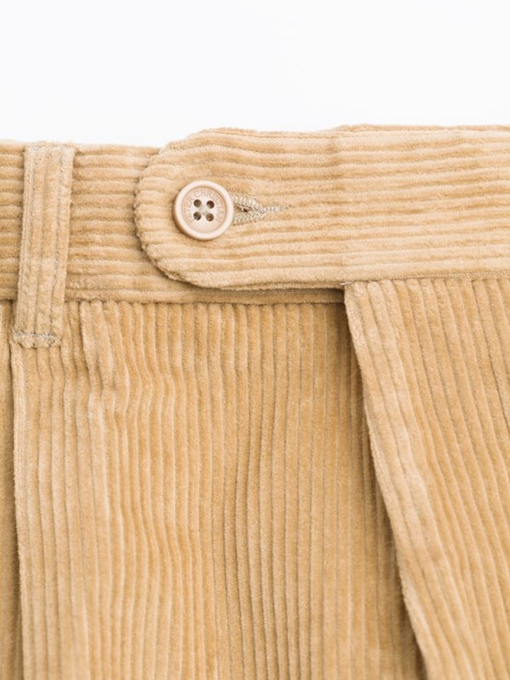 Close Up of Men's Sand Brown Corduroy Trousers Fabric