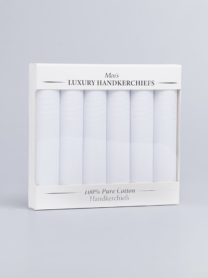 6 Pack White Cotton Handkerchiefs boxed