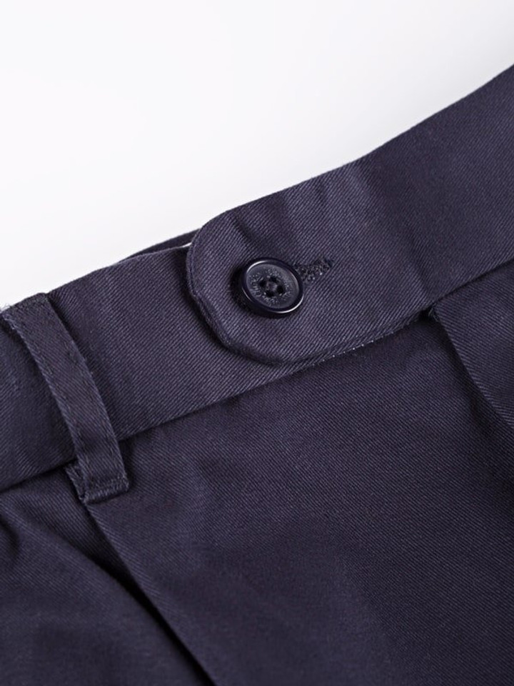 Men's Navy Blue Pleated Chino Trousers Front Detail