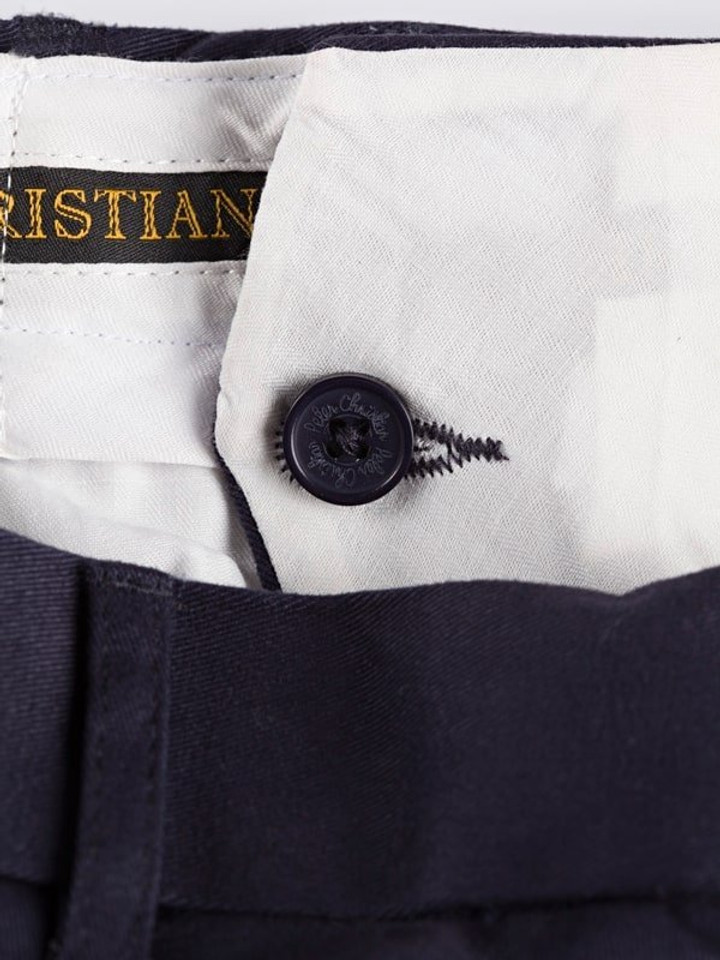 Men's Navy Blue Pleated Chino Trousers French Bearer