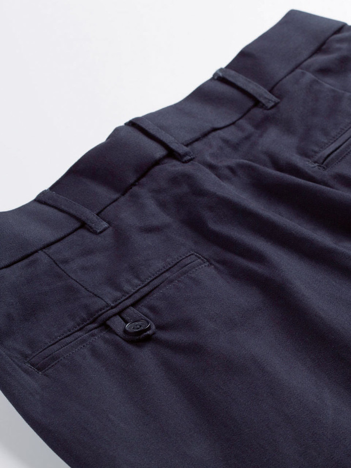 Men's Navy Blue Pleated Chino Trousers Rear Pockets