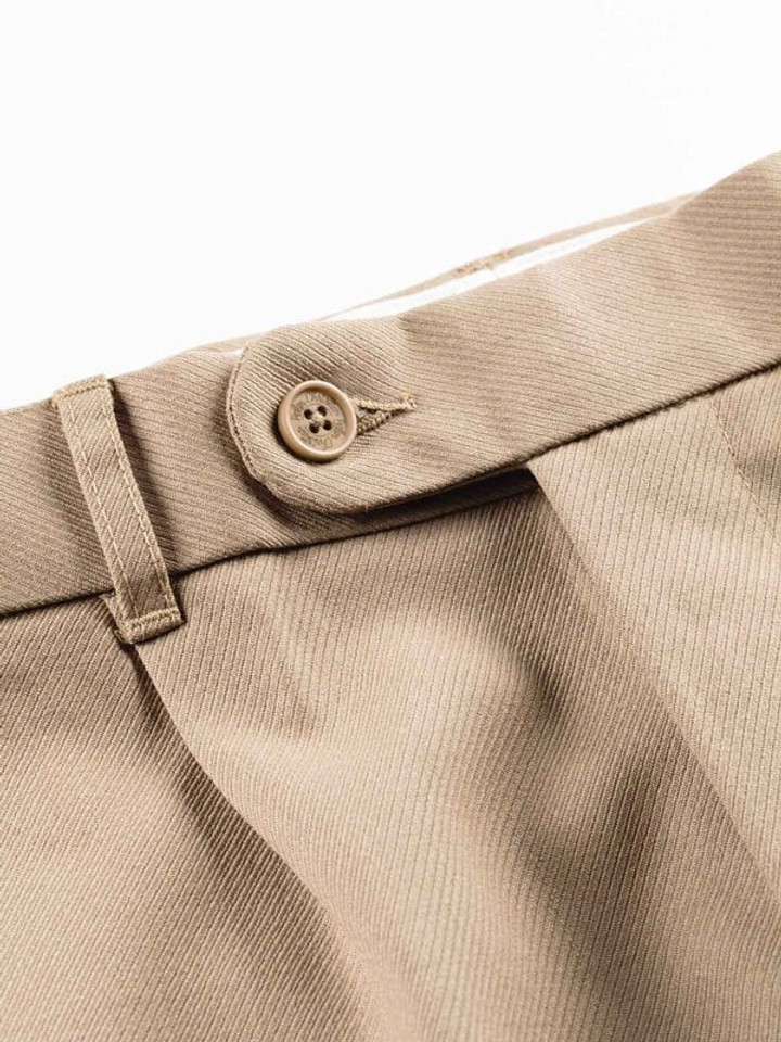 Men's Beige Cavalry Twill Wool Trousers Buttoned