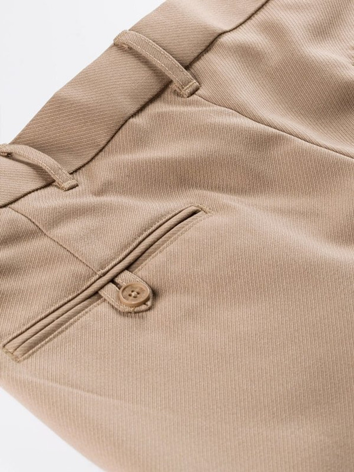 Men's Beige Cavalry Twill Wool Trousers buttoned back pockets