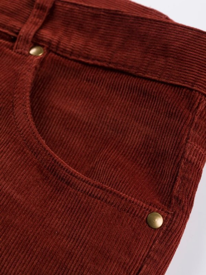 Men's Red Brown Needle Corduroy Jeans Close up