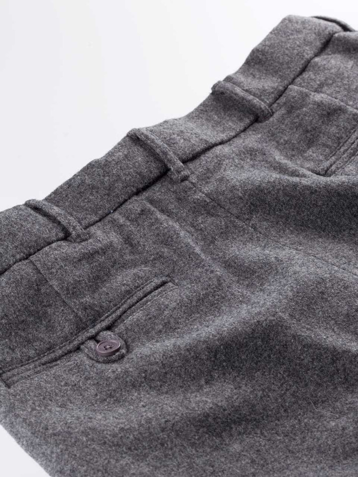 Men's Grey Wool & Cashmere Flannel Trousers Rear Pockets