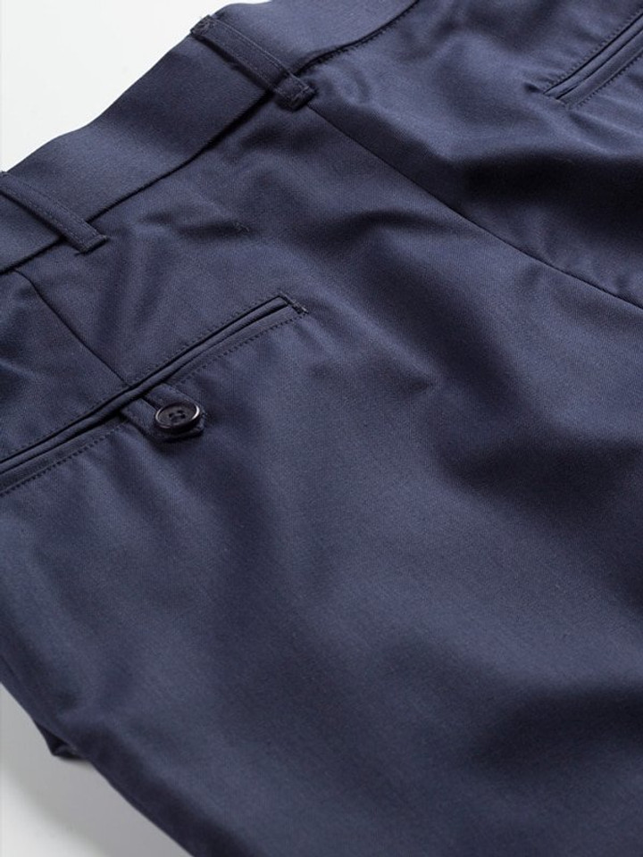 Men's Indigo Blue Deluxe Wool & Silk Trousers back pockets