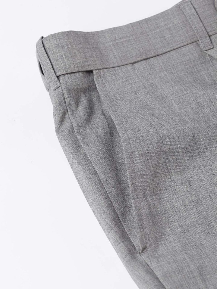 Men's Grey Silver Super 100s Fine Wool Trousers Side Pocket