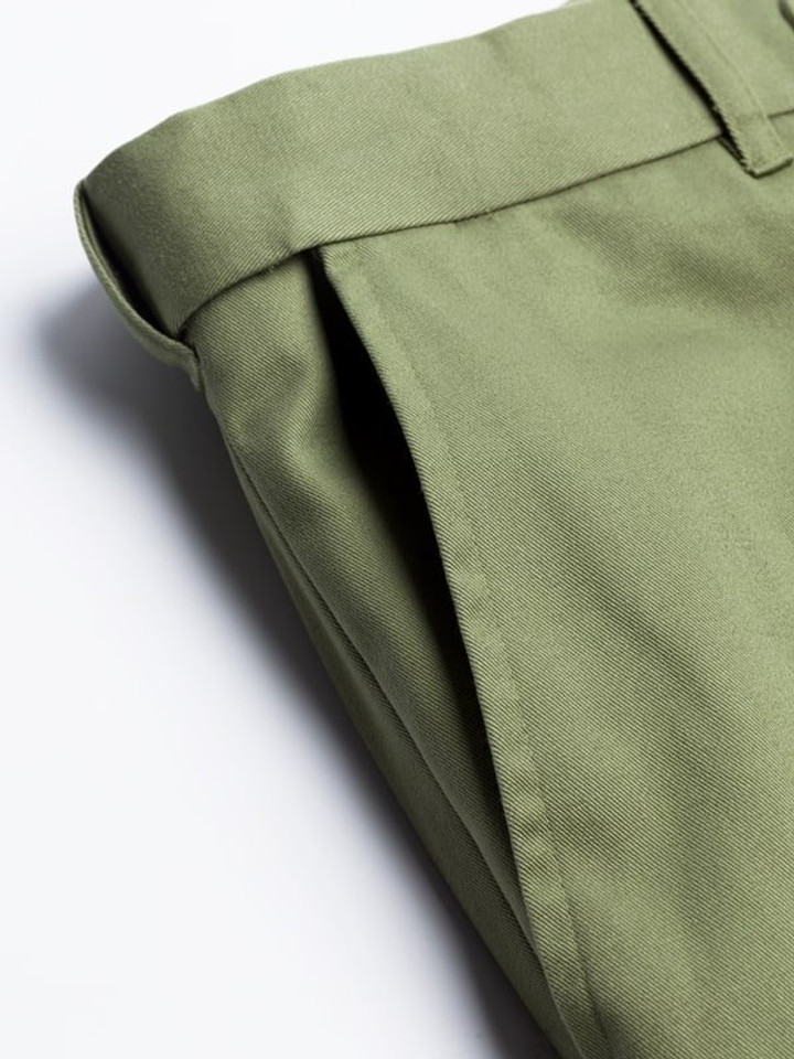 Close Up of Green Flat Front Chino Trousers Pocket