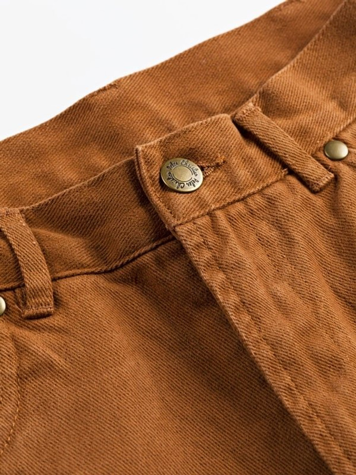 Men's Tan Brown Drill Jeans Button