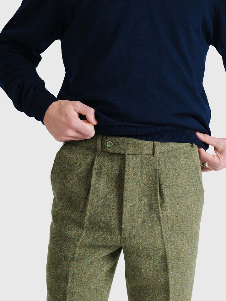 Men's Navy Blue Merino Wool V-Neck Jumper On Model