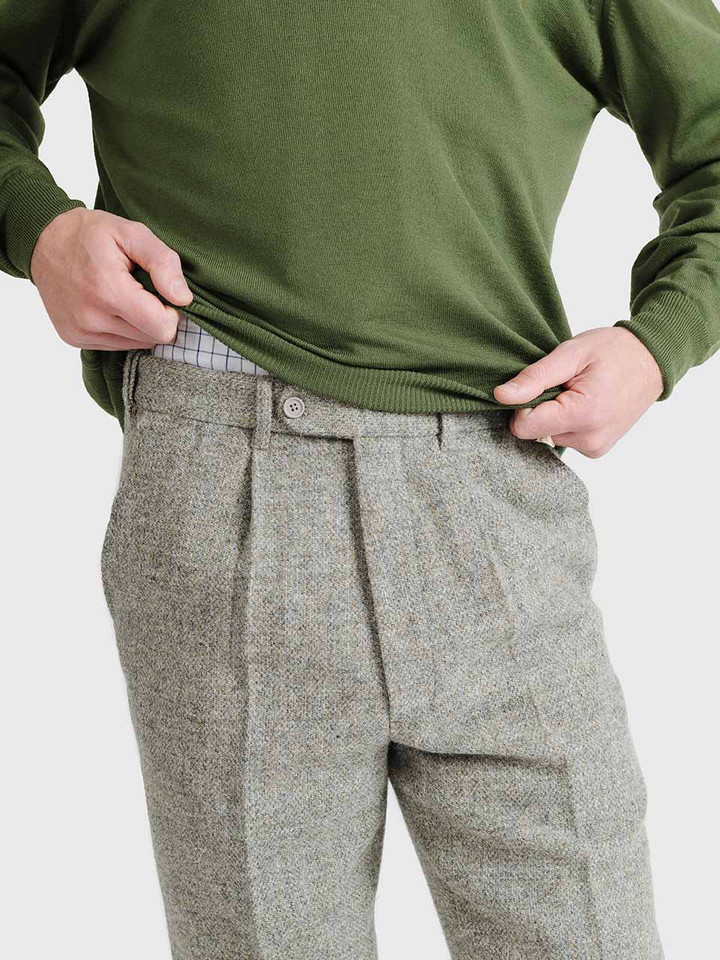 Men's Leaf Green Merino Wool V-Neck Jumper On Model