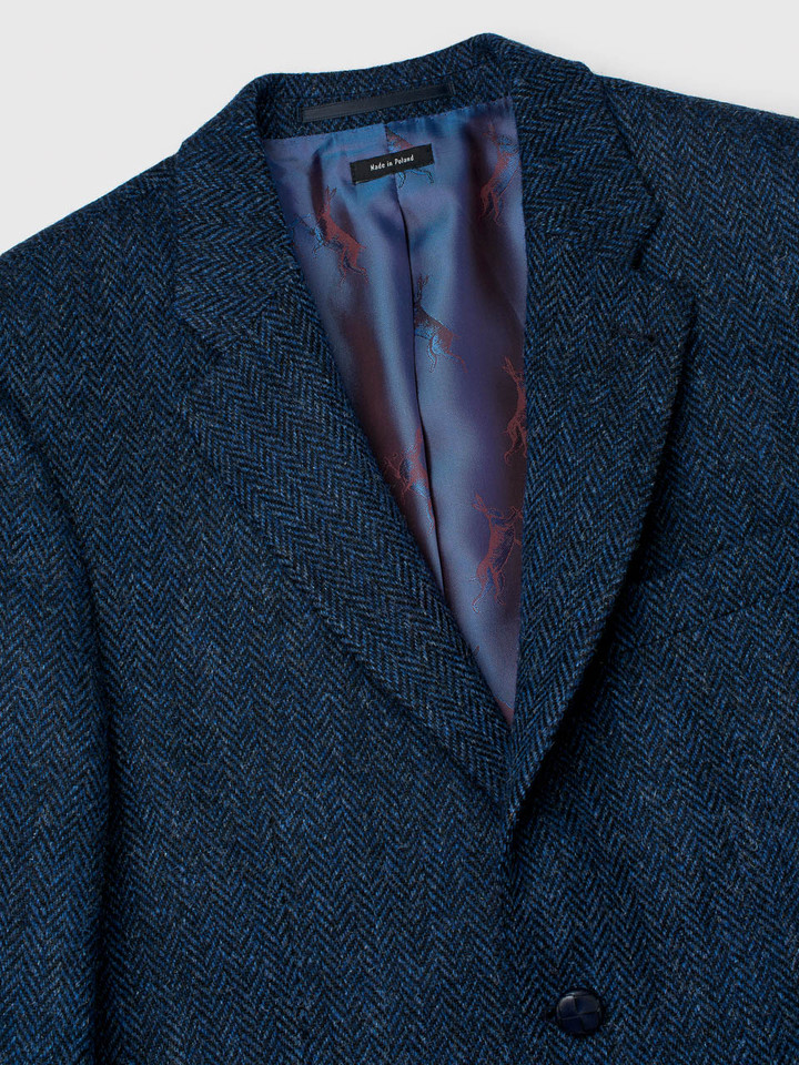Men's Blue Herringbone Harris Tweed® Jacket Collar