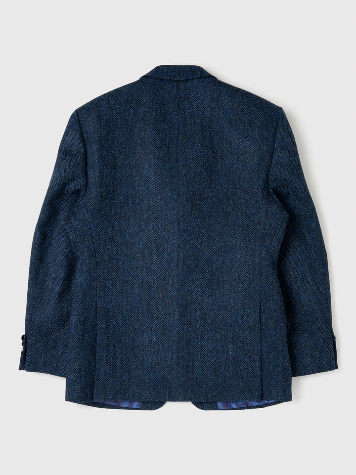 Men's Blue Herringbone Harris Tweed® Jacket Back Double Vent