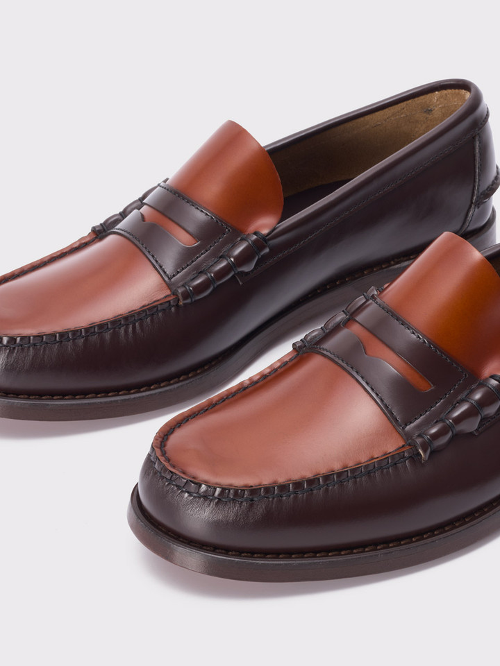 Men's Brown Two Tone Penny Loafer - Detail