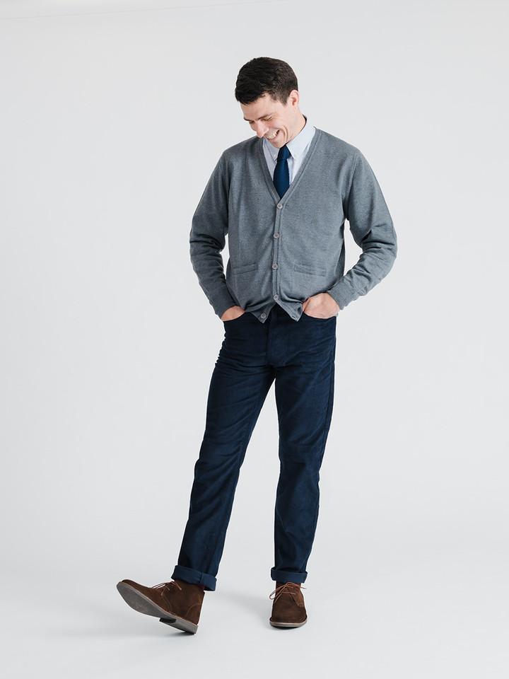 Men's Lead Grey Merino Cardigan On Model