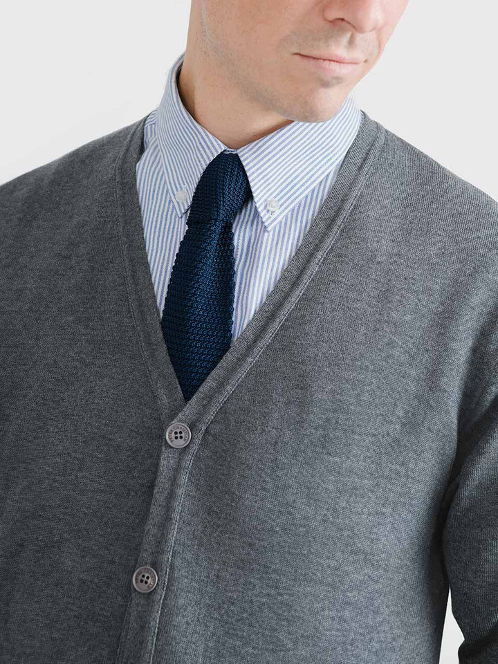 Men's Lead Grey Merino Cardigan Close Up