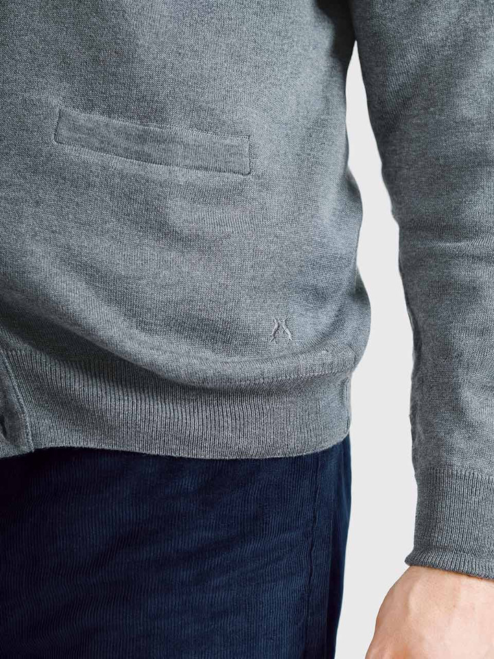 Men's Lead Grey Merino Cardigan Embroidered Hares Details