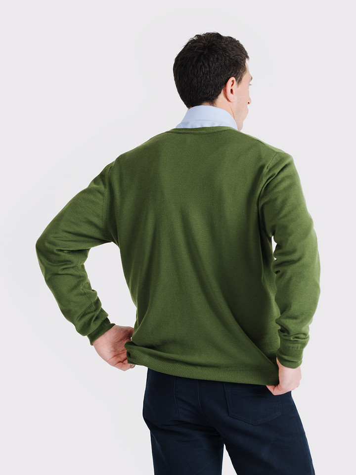 Men's Leaf Green Merino Cardigan On Model