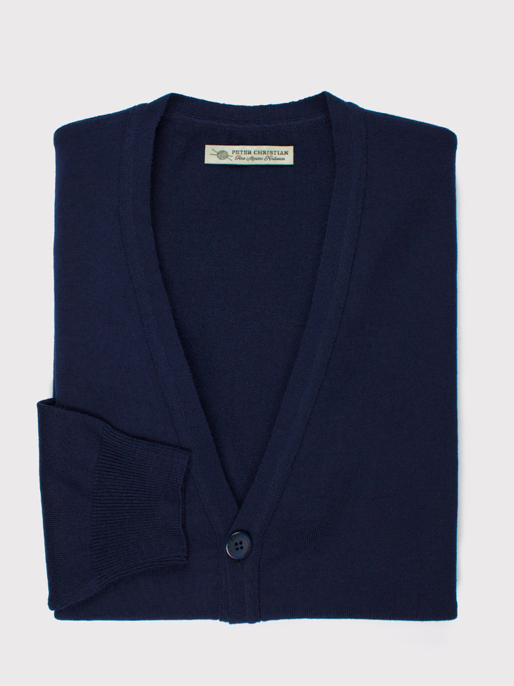 Men's Navy Blue Merino Wool Cardigan Folded