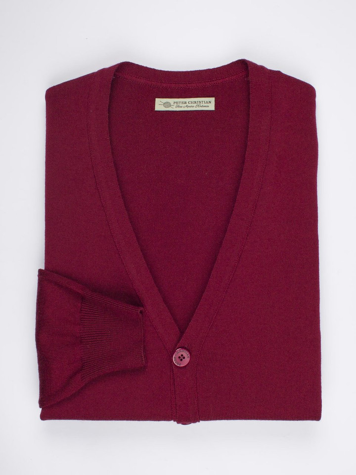 Men's Dark Red Merino Wool Cardigan Folded