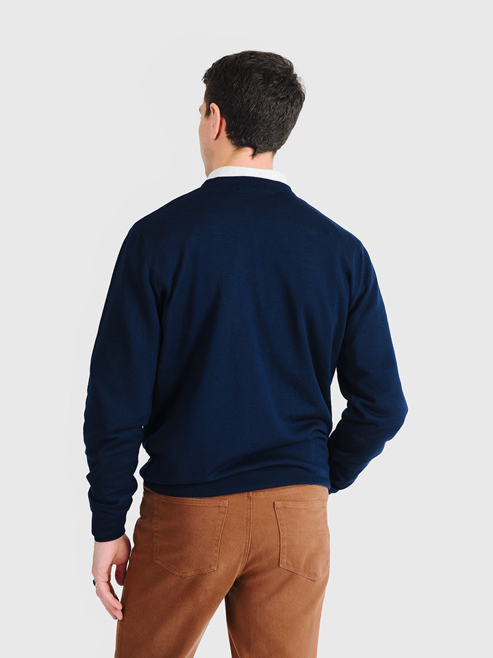 Navy Merino Crew Neck Jumper Back