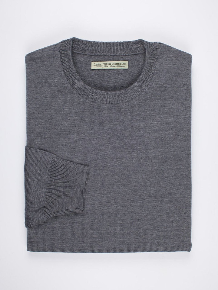 Men's Lead Grey Merino Wool Crew Neck Jumper Folded